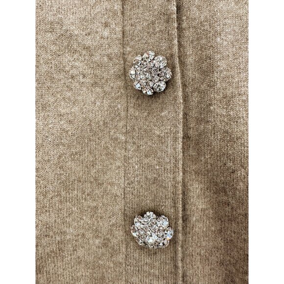 CRYSTAL-BUTTON SLEEVELESS CASHMERE CARDIGAN IN BRAZILIAN SAND Sz S - Picture 3 of 7
